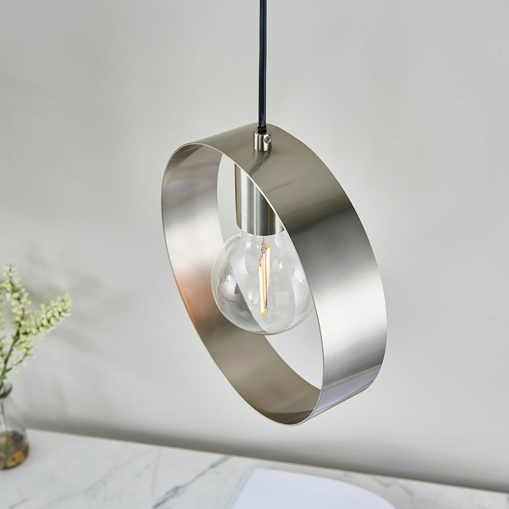 Endon Lighting 90454 Hoop 1Lt Pendant Brushed Nickel Plate