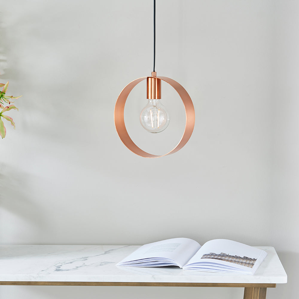 Endon Lighting 90456 Hoop 1Lt Pendant Brushed Copper Plate