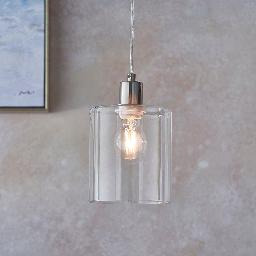 Endon Lighting 90563 Toledo 1Lt Pendant Brushed Nickel Plate & Clear Glass