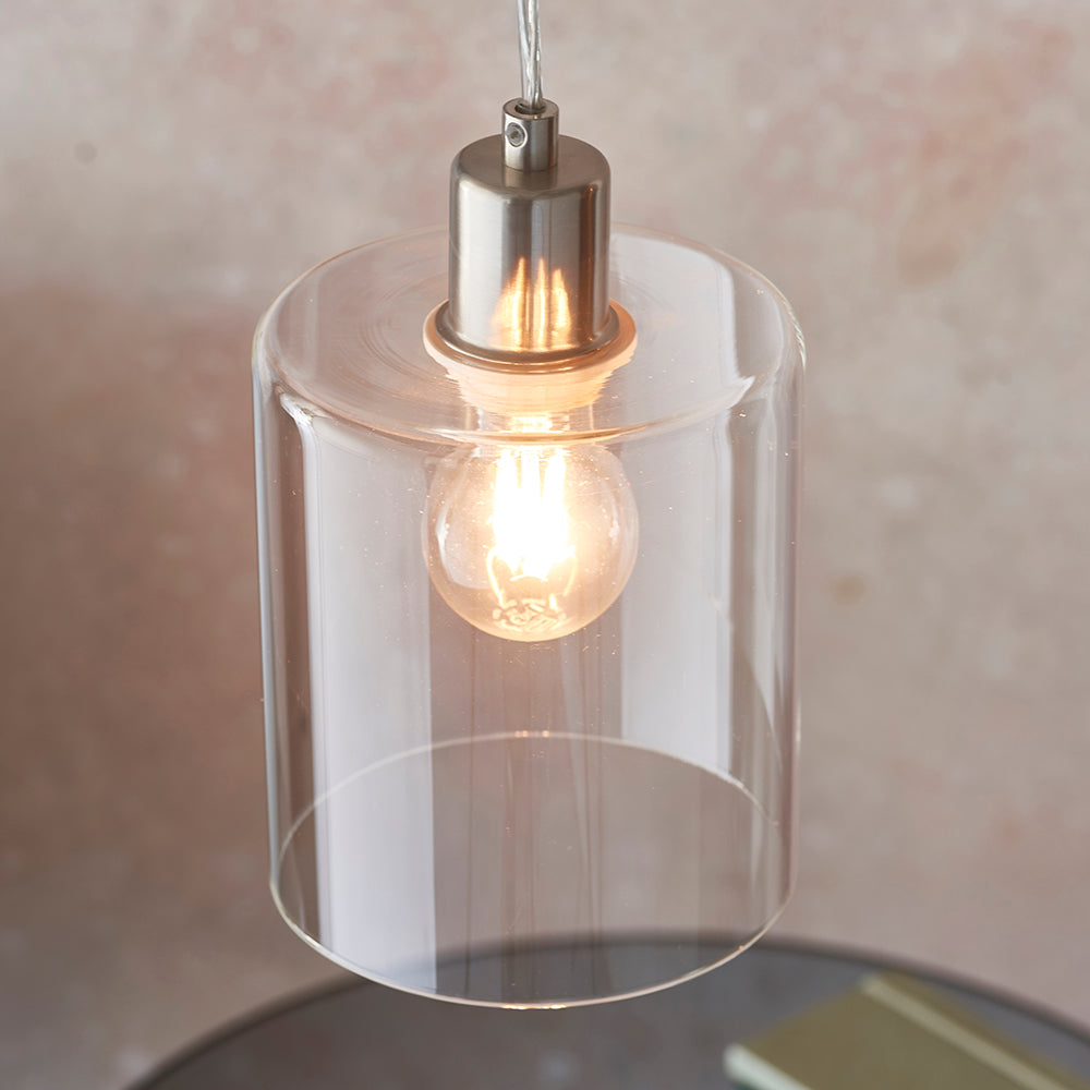 Endon Lighting 90563 Toledo 1Lt Pendant Brushed Nickel Plate & Clear Glass