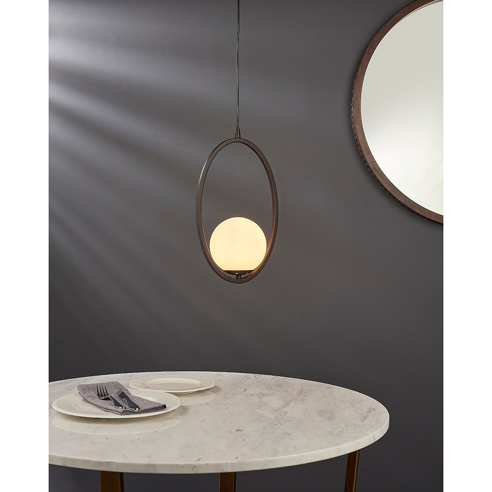 Endon Lighting 90591 Eden 1Lt Pendant Aged Bronze Effect Paint & Opal Glass