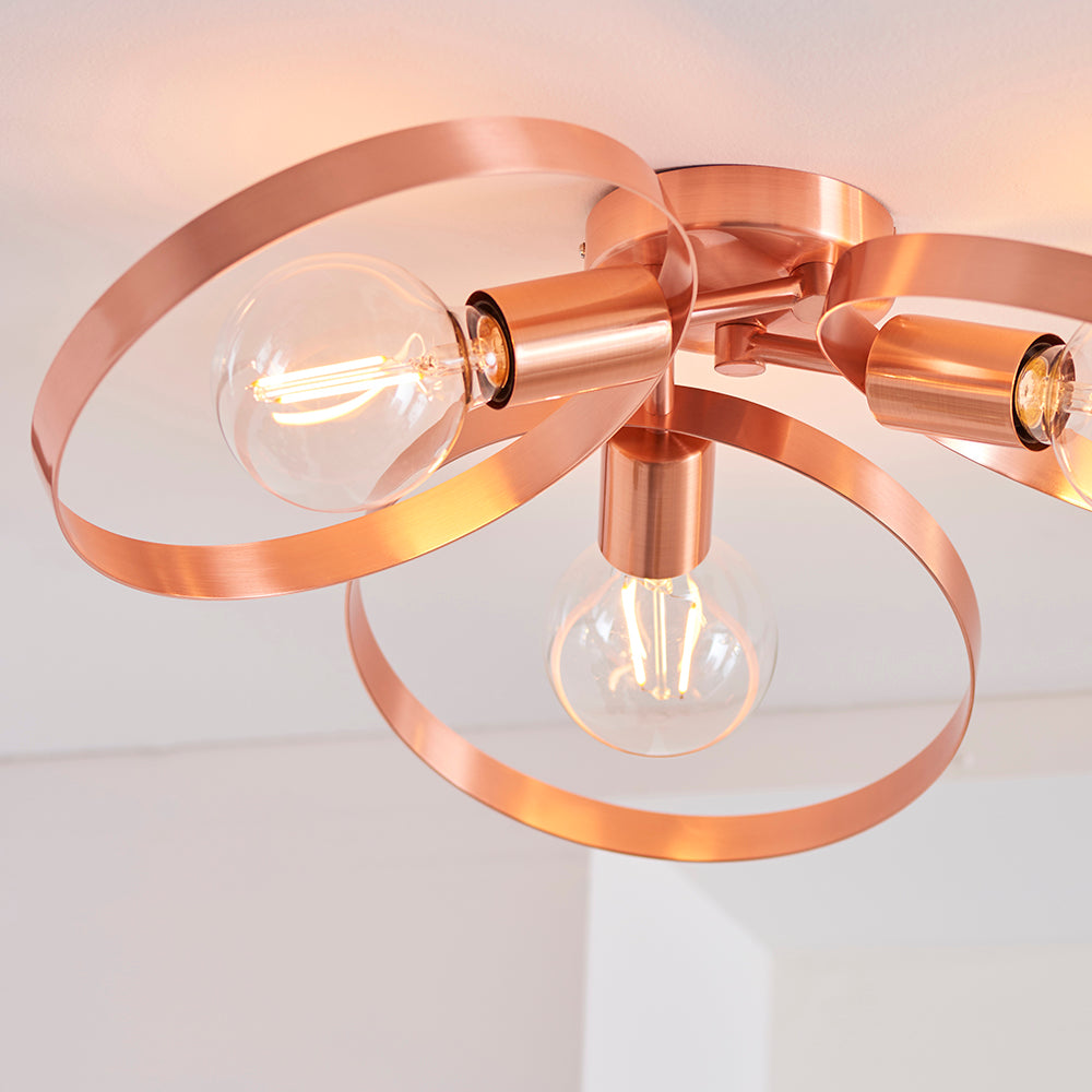 Endon Lighting 91039 Hoop 3Lt Semi Flush Brushed Copper Plate
