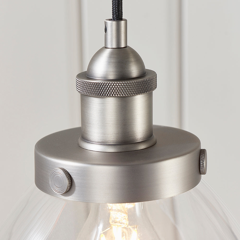 Endon Lighting 91738 Hansen 1Lt Pendant Brushed Silver Paint & Clear Glass