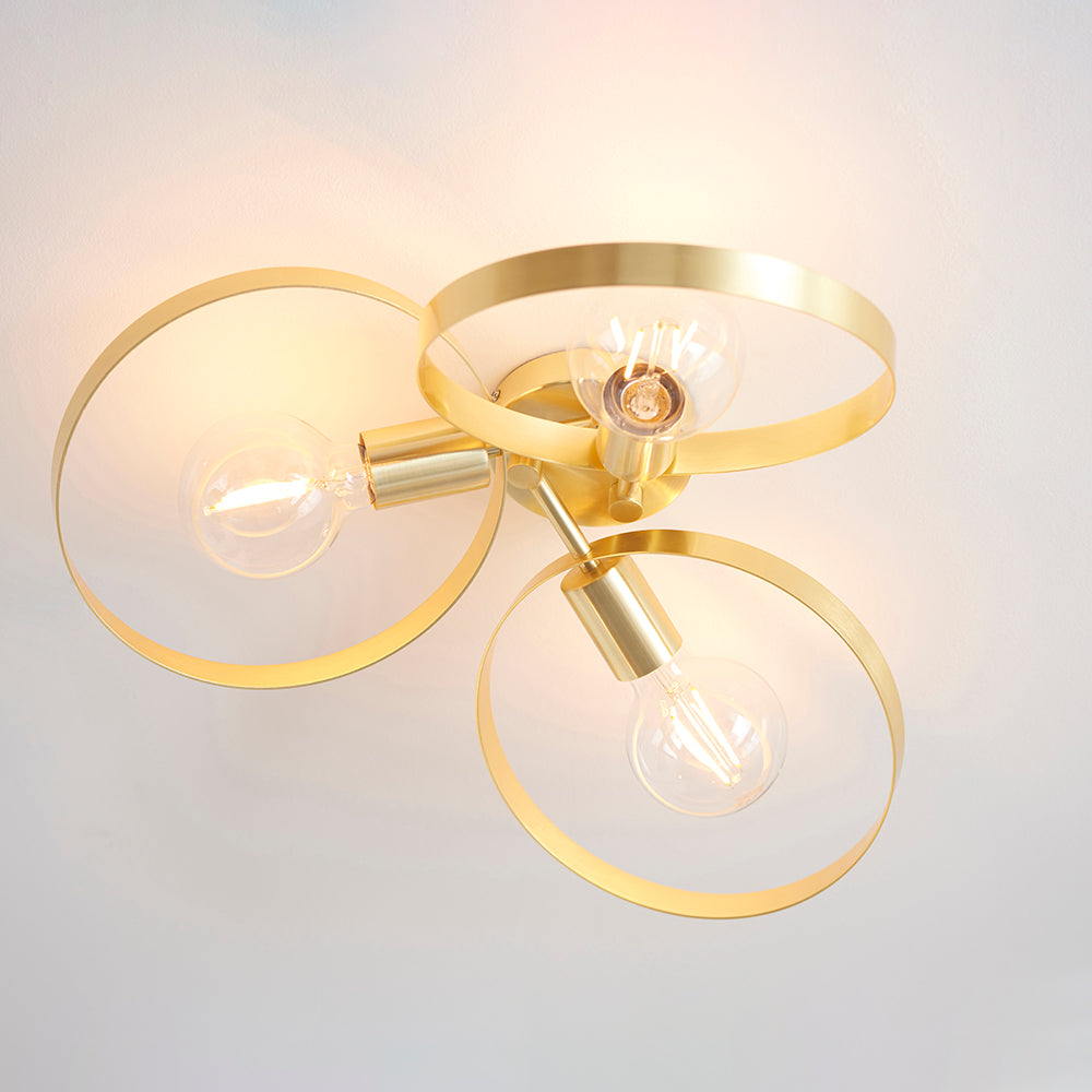 Endon Lighting 91933 Hoop 3Lt Semi Flush Satin Brass Plate
