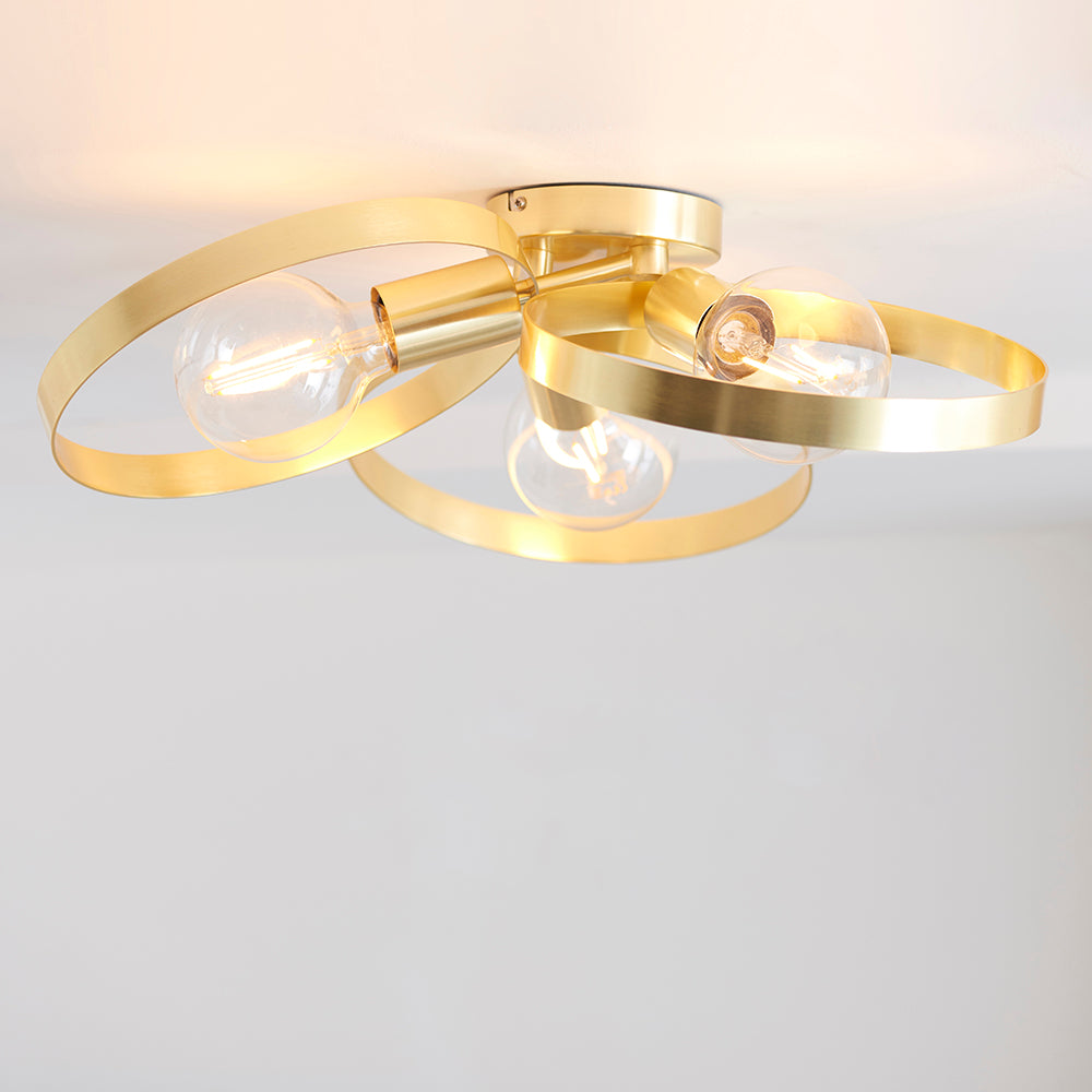 Endon Lighting 91933 Hoop 3Lt Semi Flush Satin Brass Plate