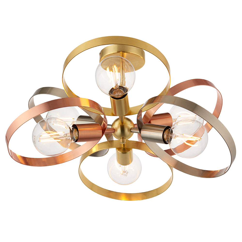 Endon Lighting 91935 Hoop 6Lt Semi Flush Satin Brass & Brushed Copper Plate