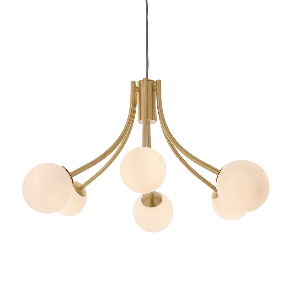 Endon Lighting 92217 Bloom 6Lt Pendant Satin Brass Plate & Opal Glass
