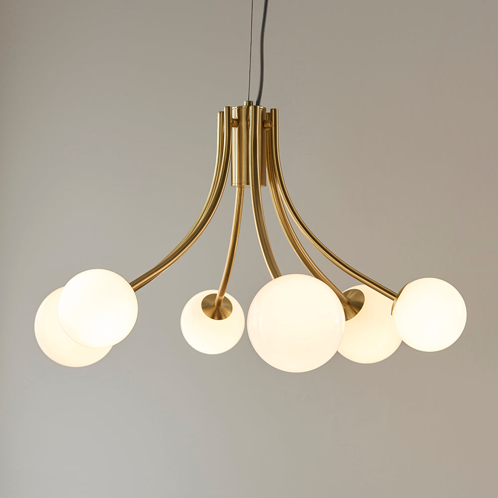 Endon Lighting 92217 Bloom 6Lt Pendant Satin Brass Plate & Opal Glass