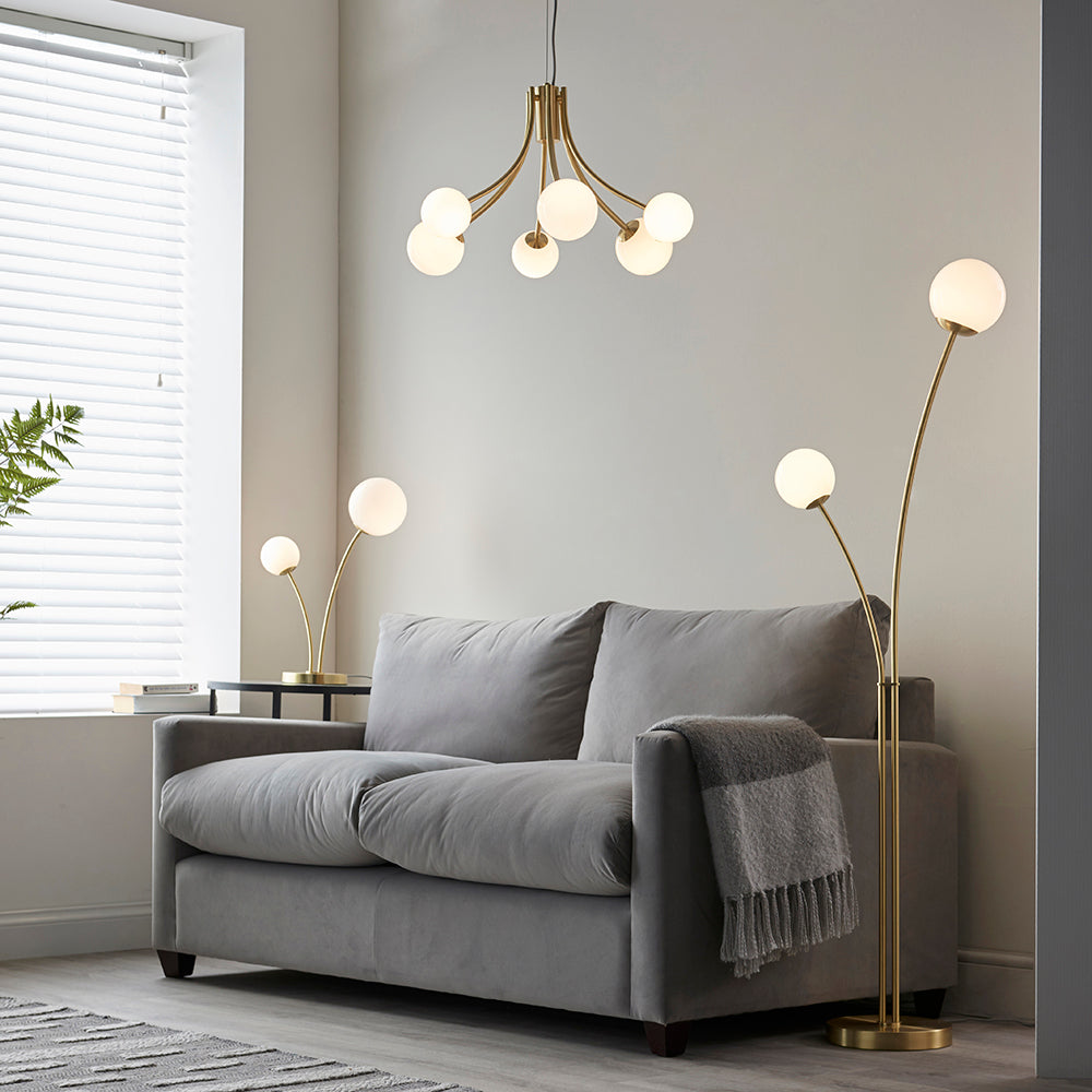 Endon Lighting 92217 Bloom 6Lt Pendant Satin Brass Plate & Opal Glass