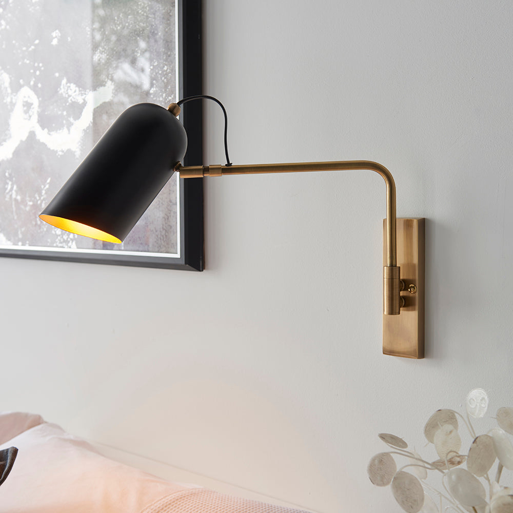 Endon Lighting 93145 Navren 1Lt Wall Antique Solid Brass & Matt Black