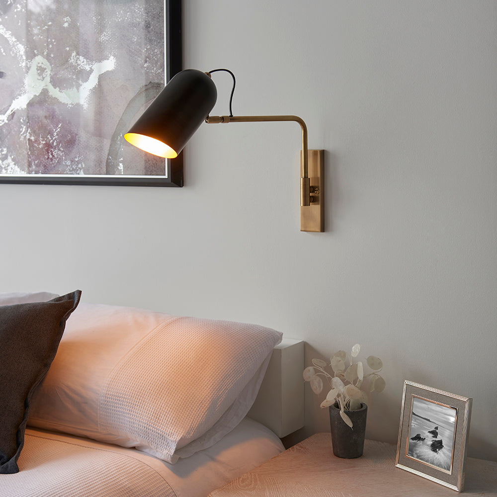 Endon Lighting 93145 Navren 1Lt Wall Antique Solid Brass & Matt Black