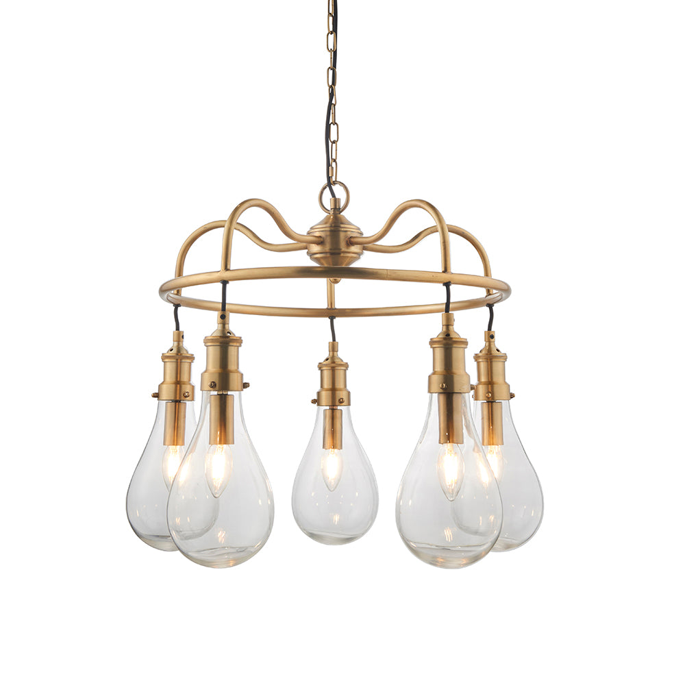 Endon Lighting 93152 Hadassa 5Lt Pendant Antique Brass Plate & Clear Glass