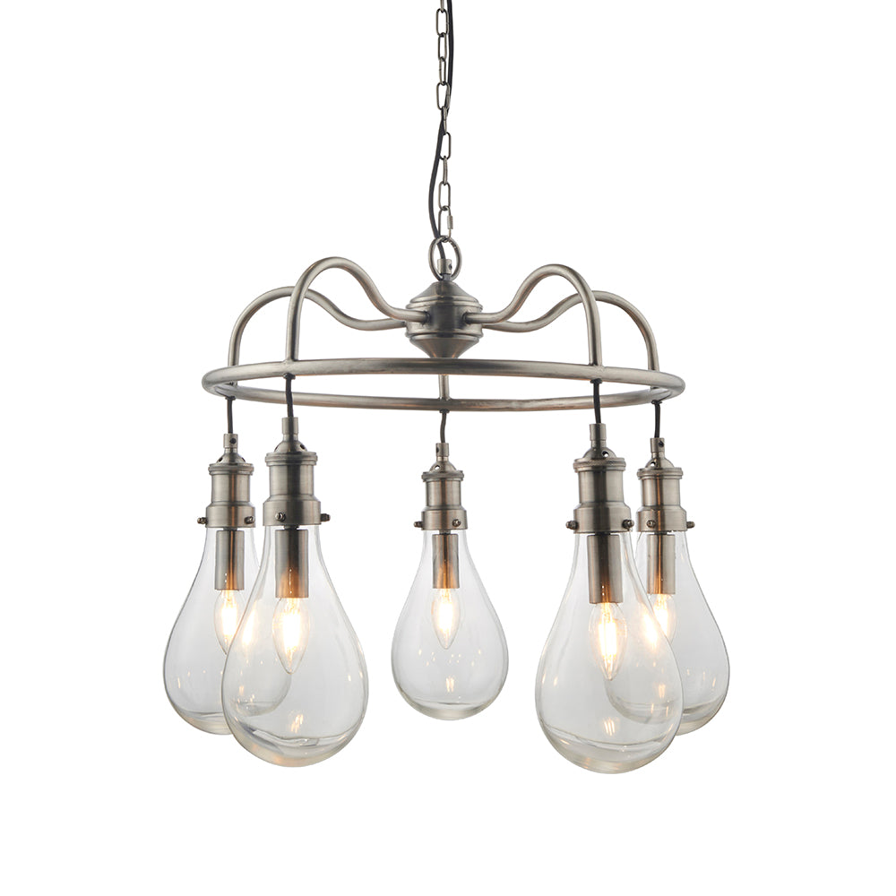Endon Lighting 93433 Hadassa 5Lt Pendant Antique Nickel Plate & Clear Glass