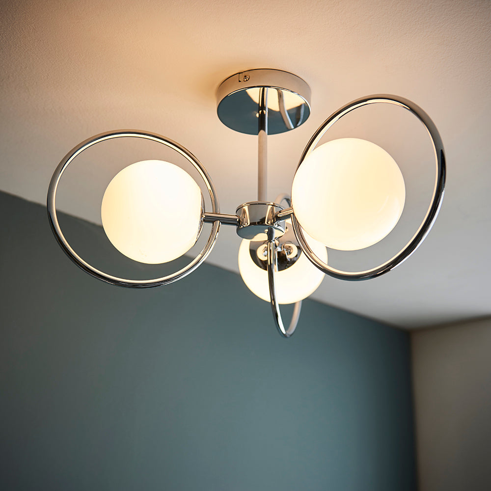 Endon Lighting 93902 Orb 3Lt Semi Flush Chrome Plate & Opal Glass