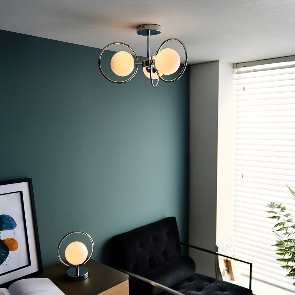Endon Lighting 93902 Orb 3Lt Semi Flush Chrome Plate & Opal Glass