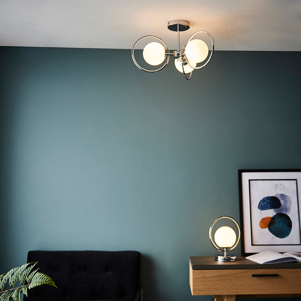 Endon Lighting 93902 Orb 3Lt Semi Flush Chrome Plate & Opal Glass