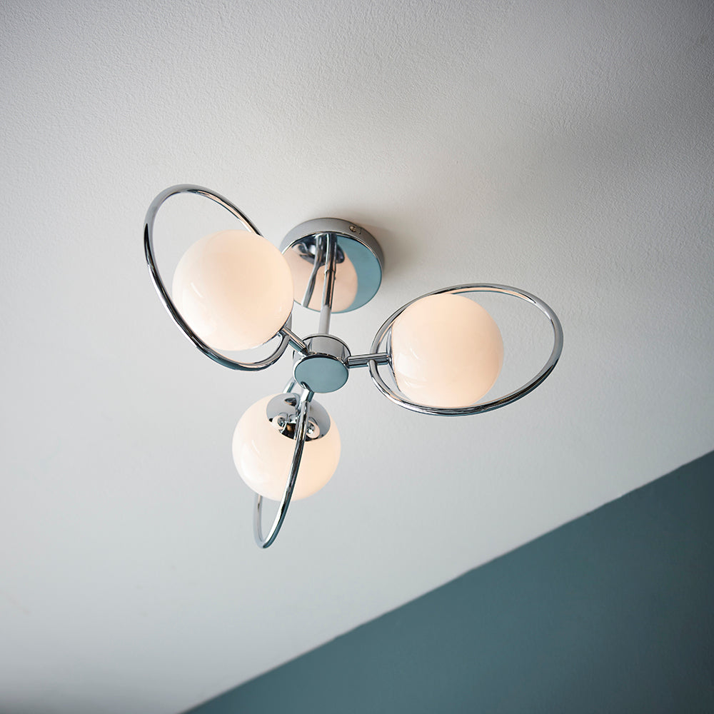 Endon Lighting 93902 Orb 3Lt Semi Flush Chrome Plate & Opal Glass
