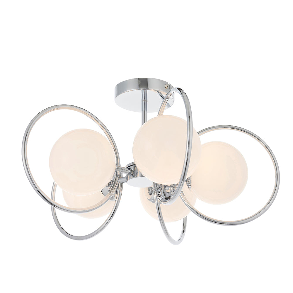 Endon Lighting 93903 Orb 5Lt Semi Flush Chrome Plate & Opal Glass