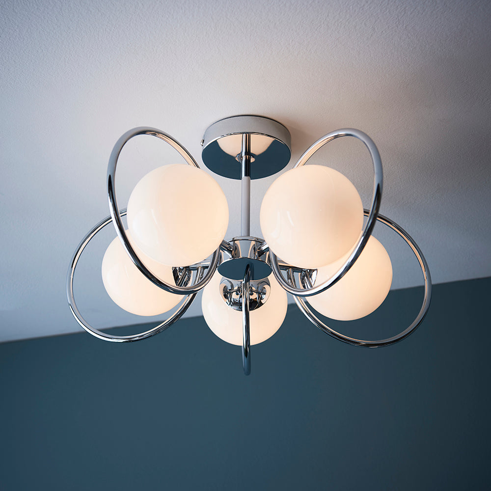 Endon Lighting 93903 Orb 5Lt Semi Flush Chrome Plate & Opal Glass