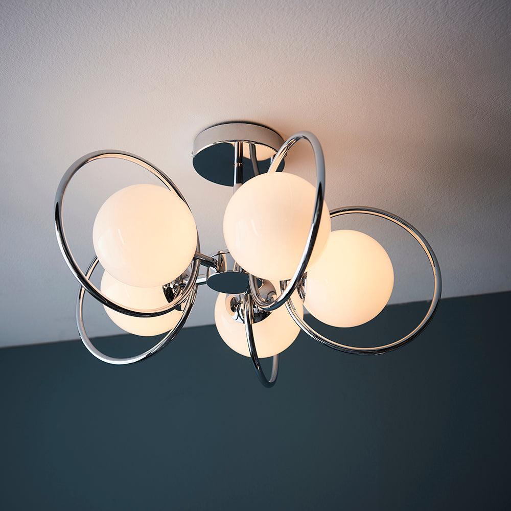 Endon Lighting 93903 Orb 5Lt Semi Flush Chrome Plate & Opal Glass