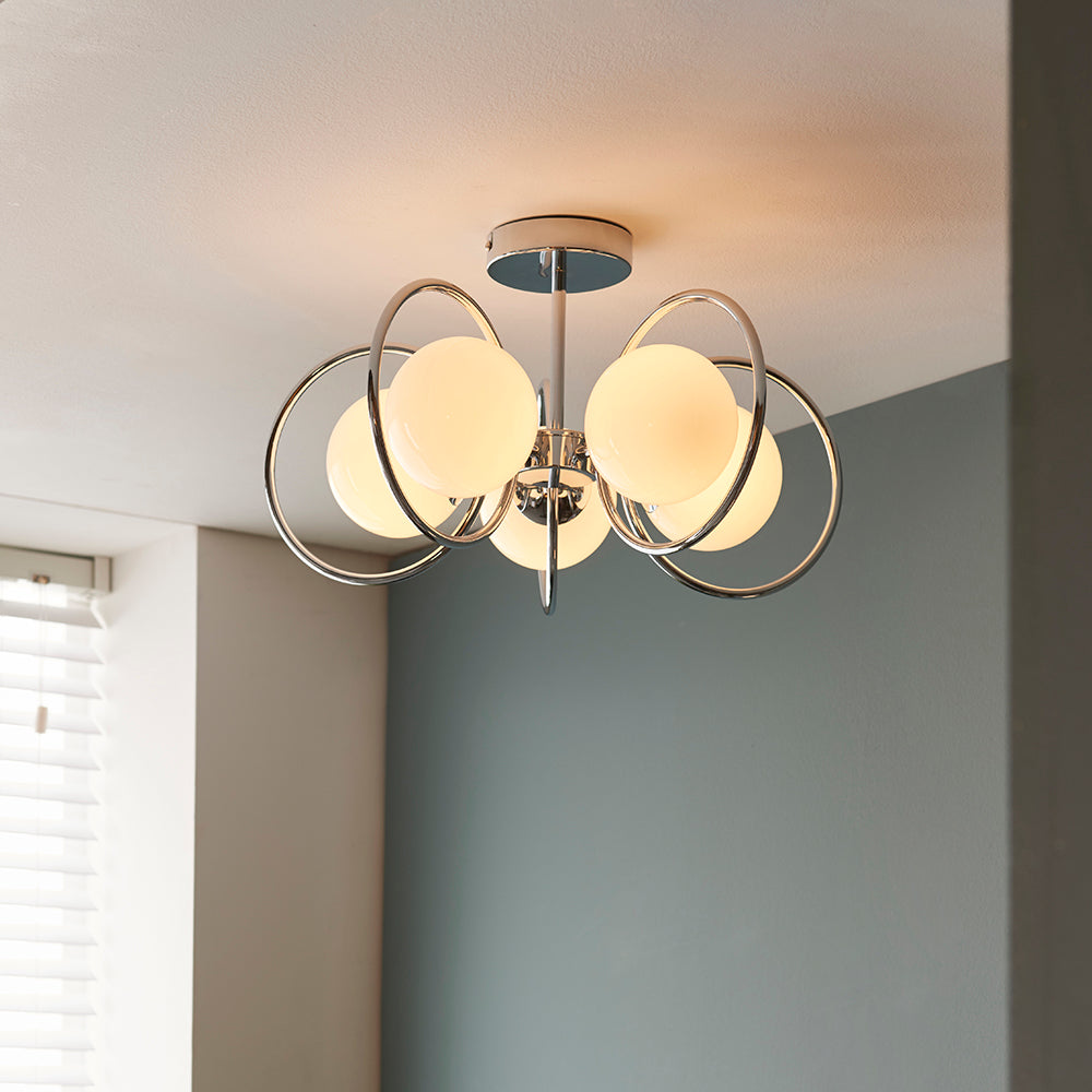 Endon Lighting 93903 Orb 5Lt Semi Flush Chrome Plate & Opal Glass