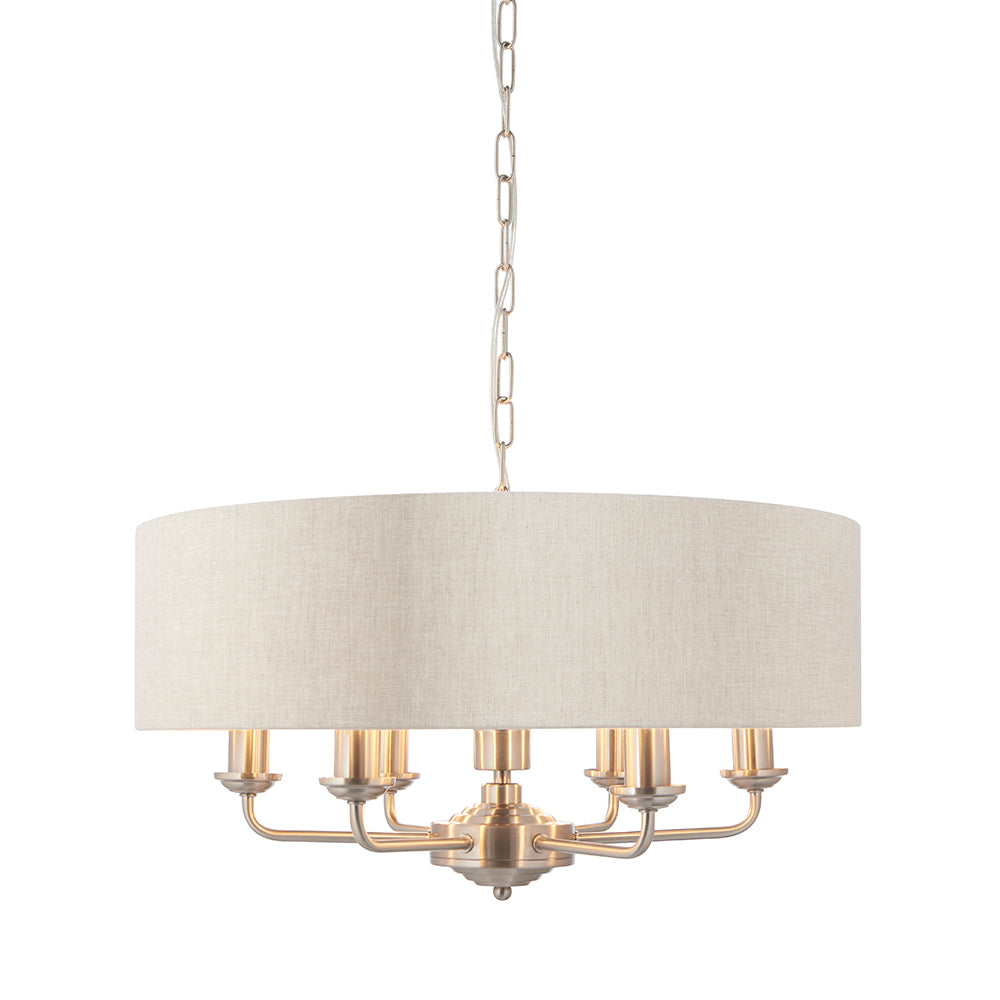 Endon Lighting 94357 Highclere 6Lt Pendant Brushed Chrome Plate & Natural Linen