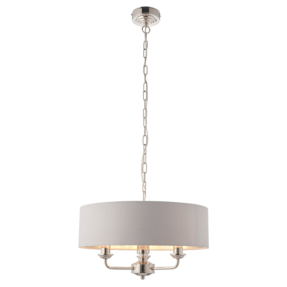 Endon Lighting 94388 Highclere 3Lt Pendant Bright Nickel Plate & Silver Fabric