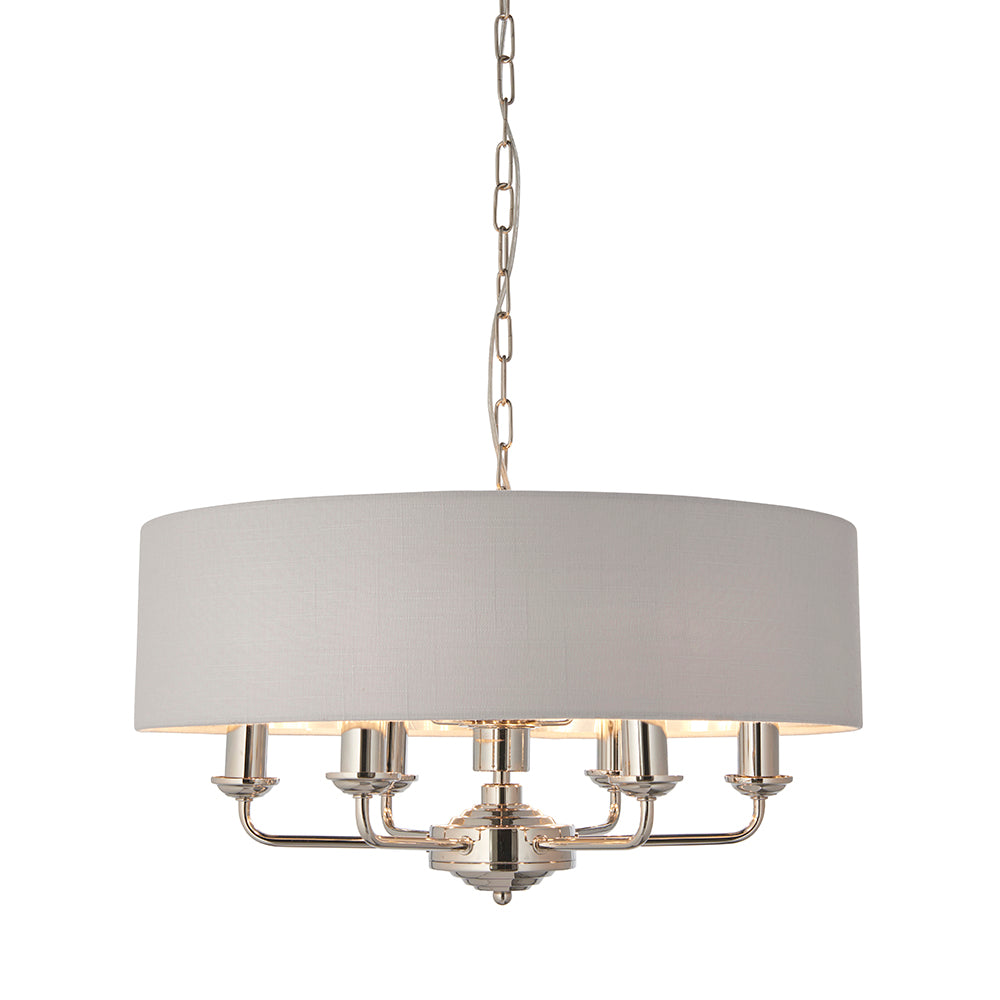 Endon Lighting 94392 Highclere 6Lt Pendant Bright Nickel Plate & Silver Fabric