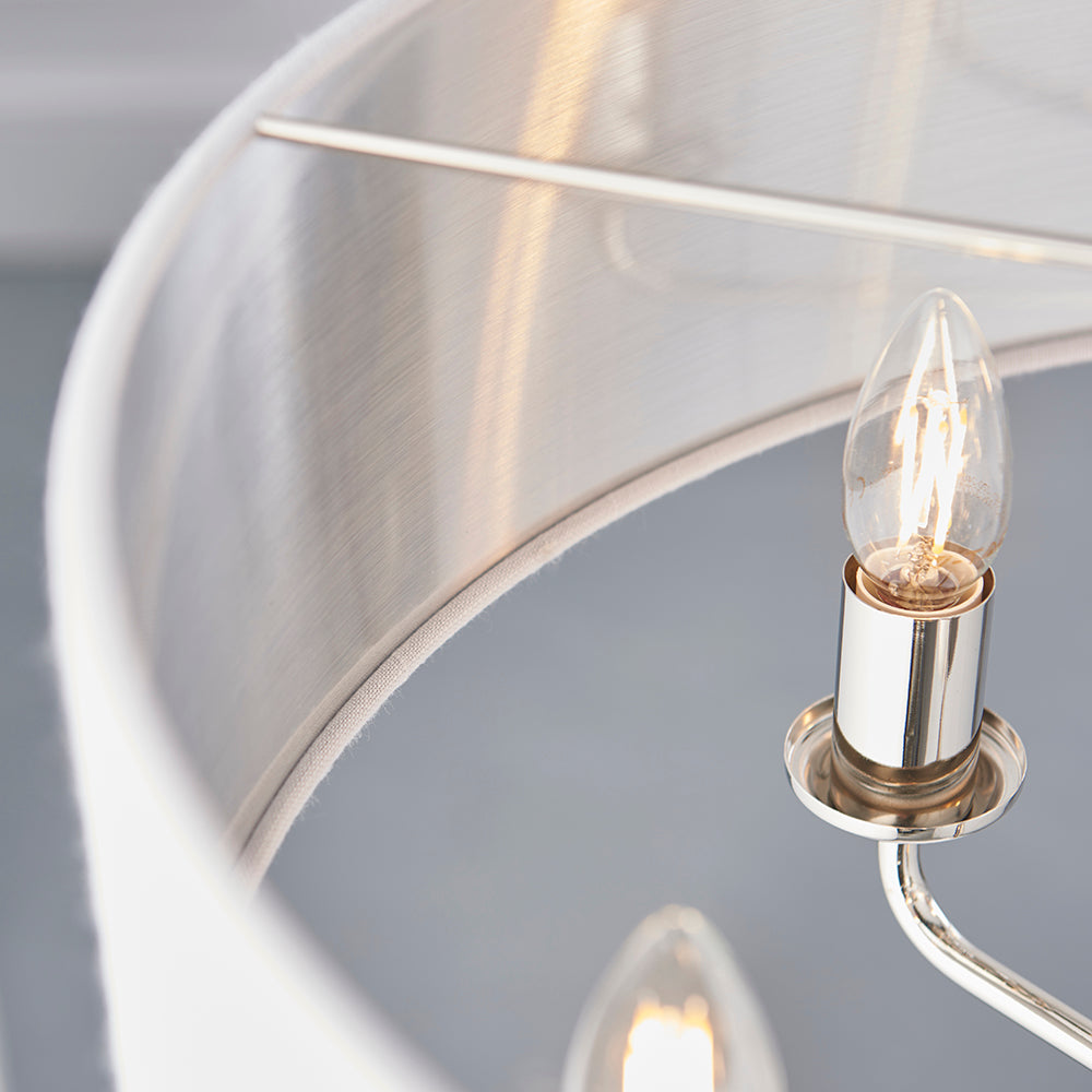 Endon Lighting 94392 Highclere 6Lt Pendant Bright Nickel Plate & Silver Fabric