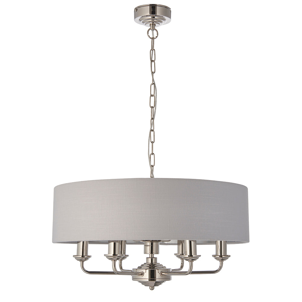 Endon Lighting 94392 Highclere 6Lt Pendant Bright Nickel Plate & Silver Fabric