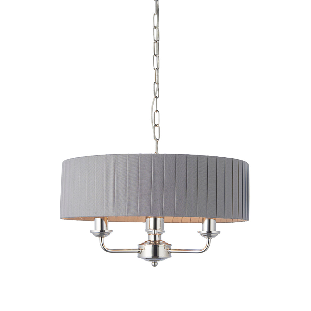 Endon Lighting 94394 Highclere 3Lt Pendant Bright Nickel Plate & Charcoal Fabric