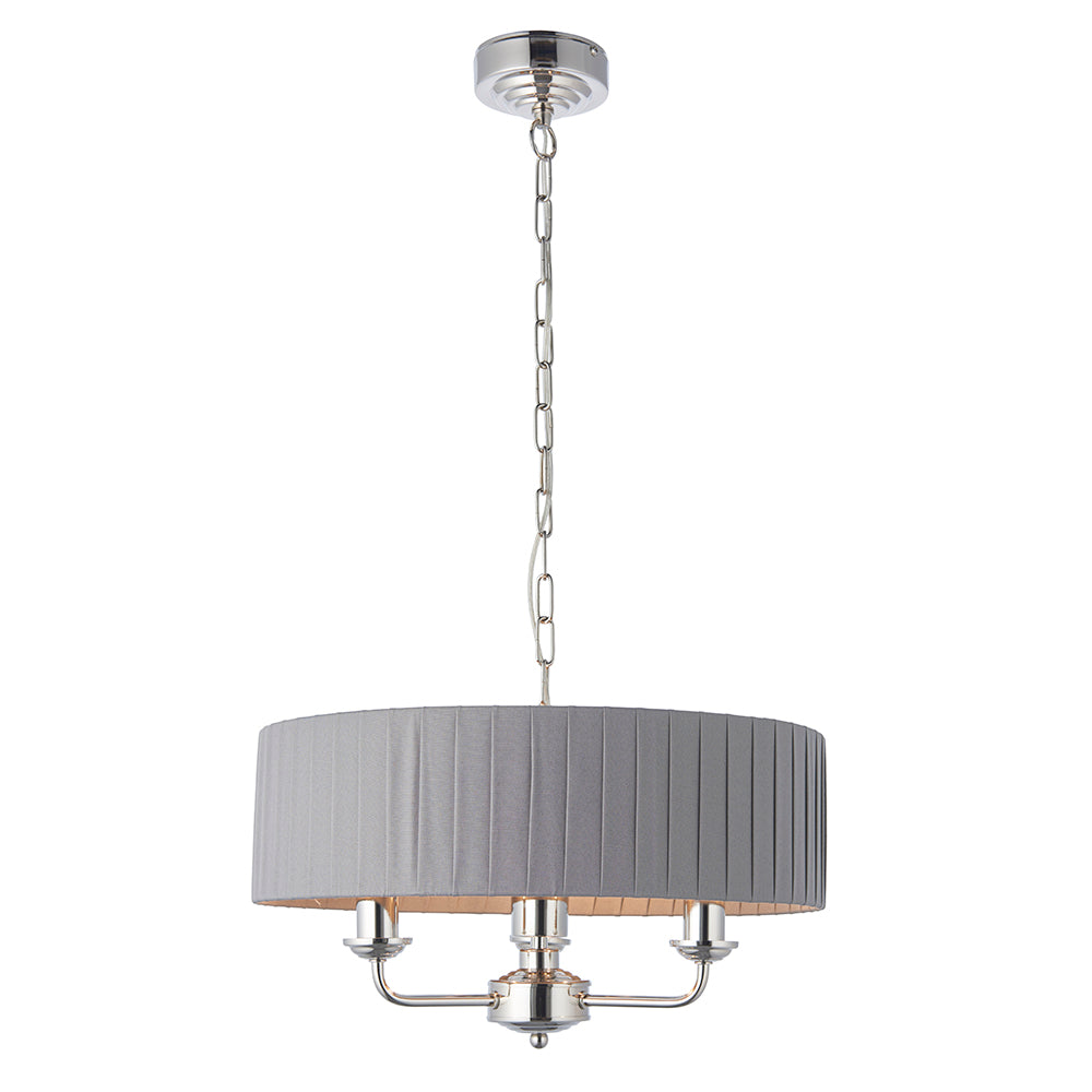Endon Lighting 94394 Highclere 3Lt Pendant Bright Nickel Plate & Charcoal Fabric