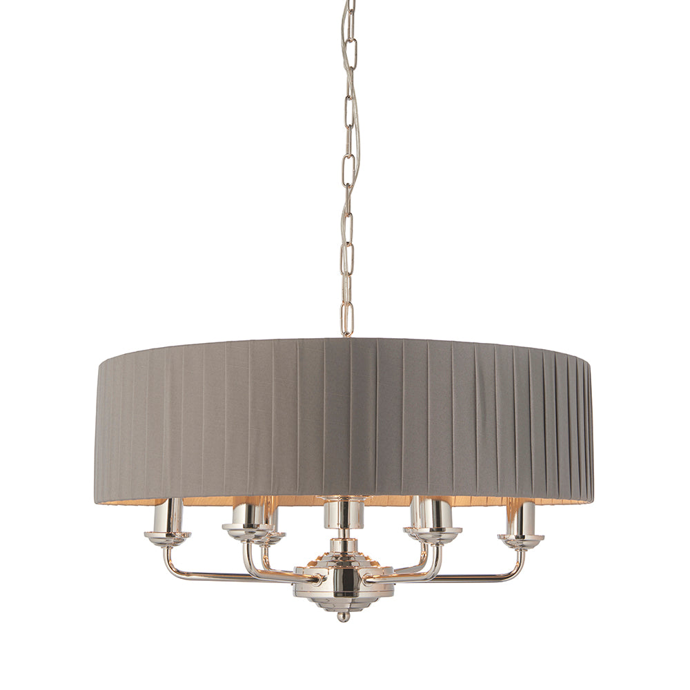Endon Lighting 94397 Highclere 6Lt Pendant Bright Nickel Plate & Charcoal Fabric
