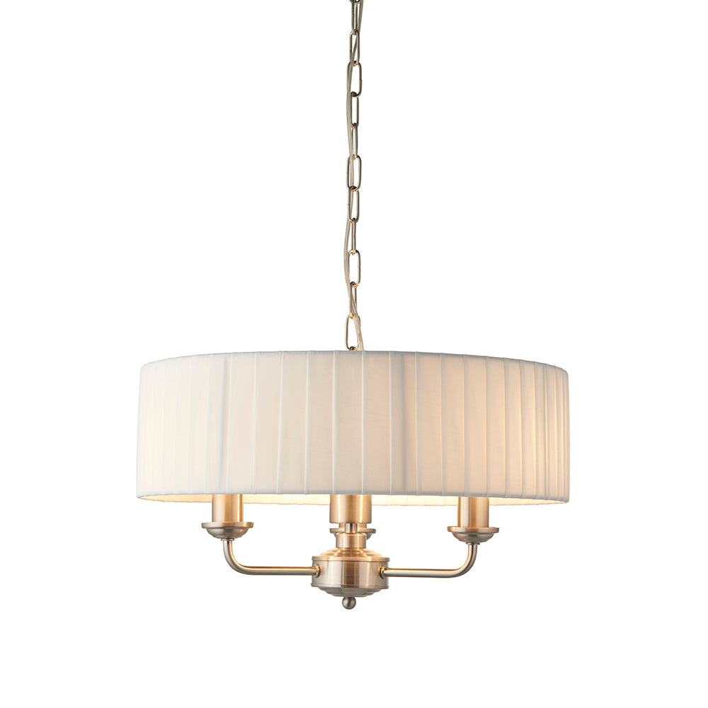 Endon Lighting 94398 Highclere 3Lt Pendant Brushed Chrome Plate & Vintage White Fabric