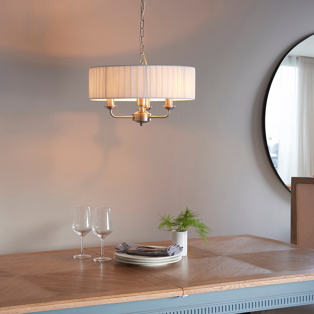 Endon Lighting 94398 Highclere 3Lt Pendant Brushed Chrome Plate & Vintage White Fabric