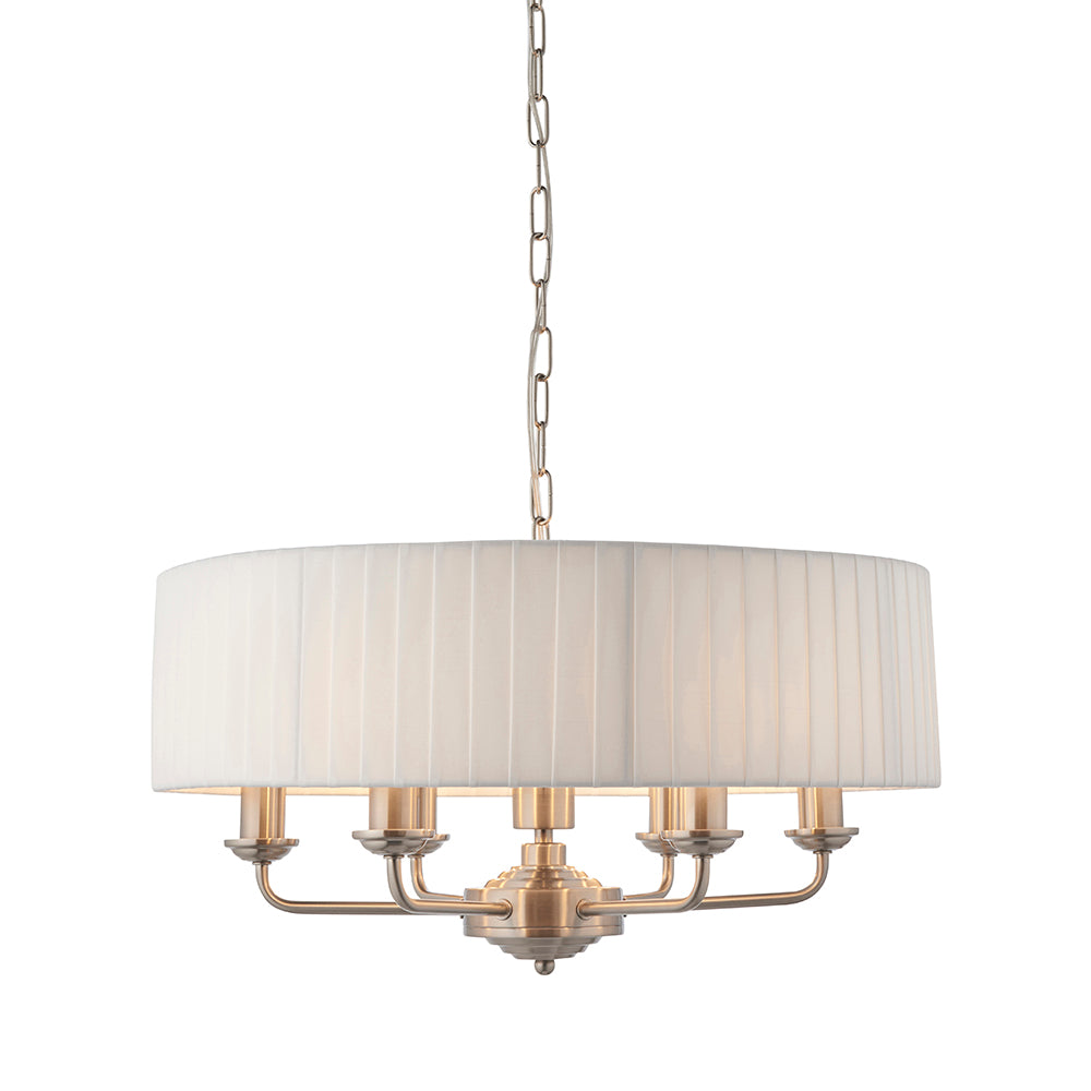 Endon Lighting 94399 Highclere 6Lt Pendant Brushed Chrome Plate & Vintage White Fabric
