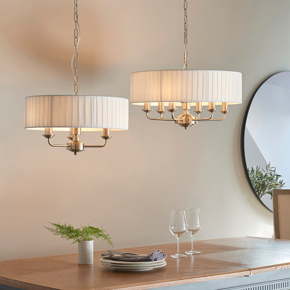 Endon Lighting 94399 Highclere 6Lt Pendant Brushed Chrome Plate & Vintage White Fabric