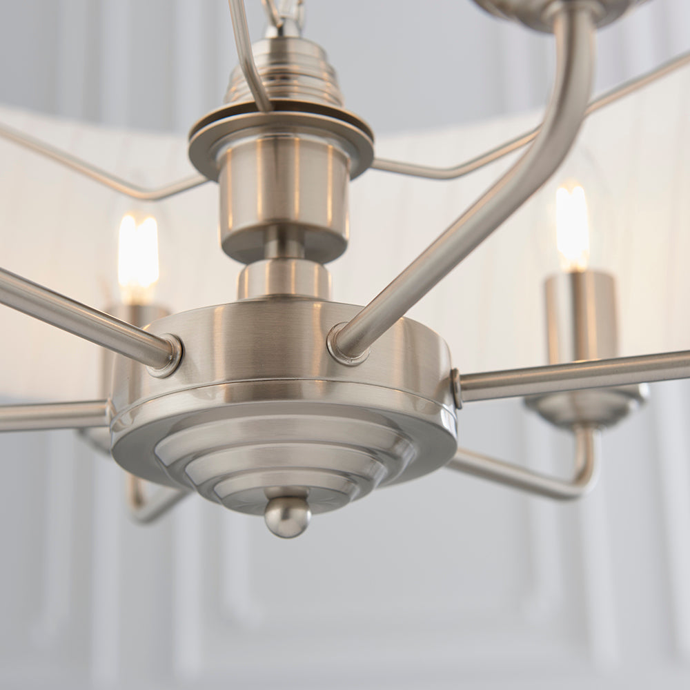 Endon Lighting 94399 Highclere 6Lt Pendant Brushed Chrome Plate & Vintage White Fabric
