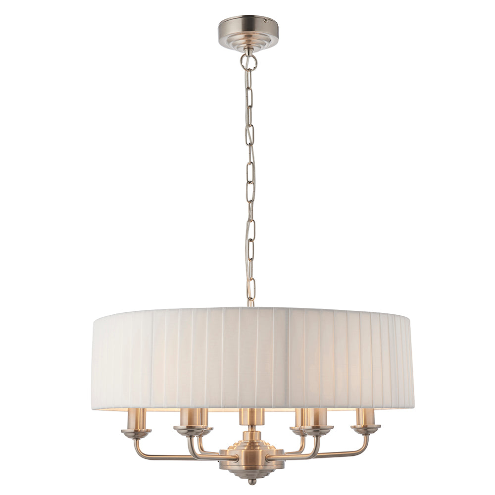 Endon Lighting 94399 Highclere 6Lt Pendant Brushed Chrome Plate & Vintage White Fabric