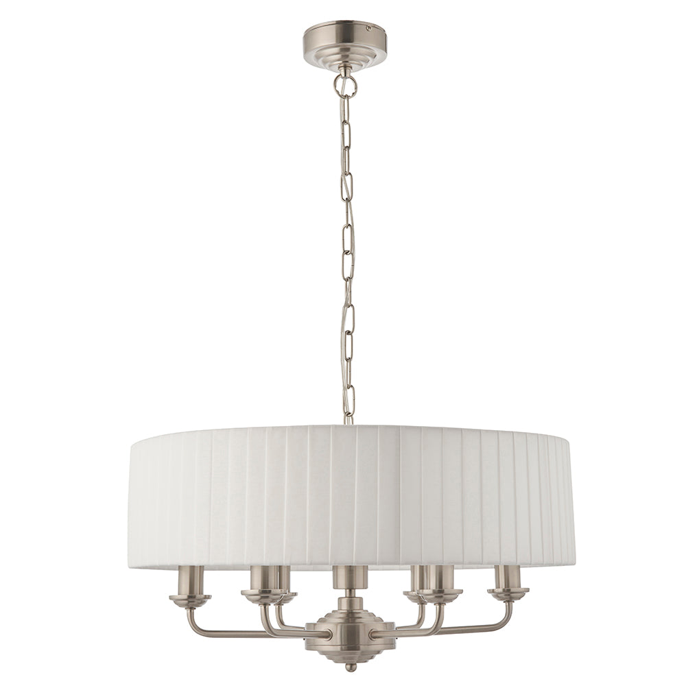 Endon Lighting 94399 Highclere 6Lt Pendant Brushed Chrome Plate & Vintage White Fabric
