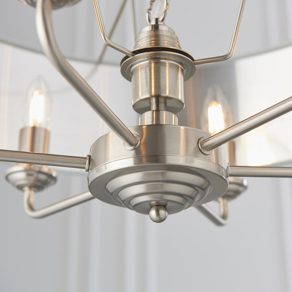 Endon Lighting 94400 Highclere 6Lt Pendant Brushed Chrome Plate & Duck Egg Fabric