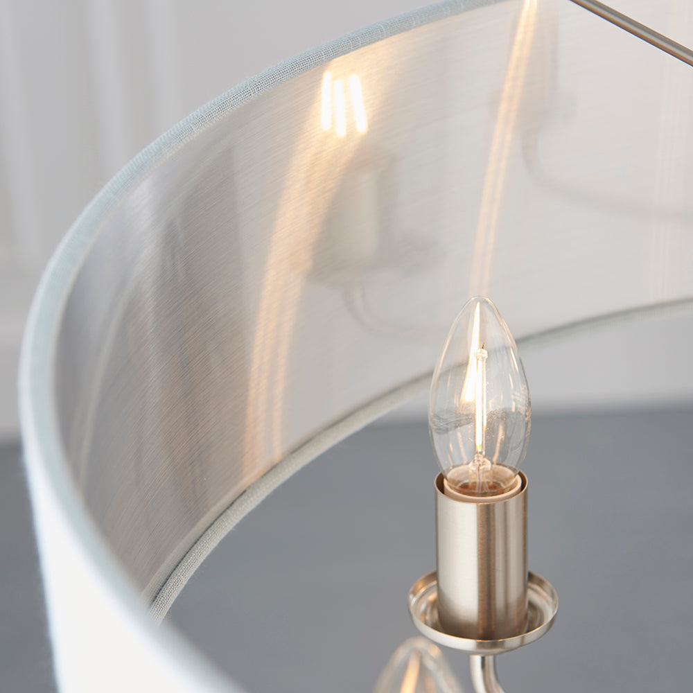 Endon Lighting 94400 Highclere 6Lt Pendant Brushed Chrome Plate & Duck Egg Fabric