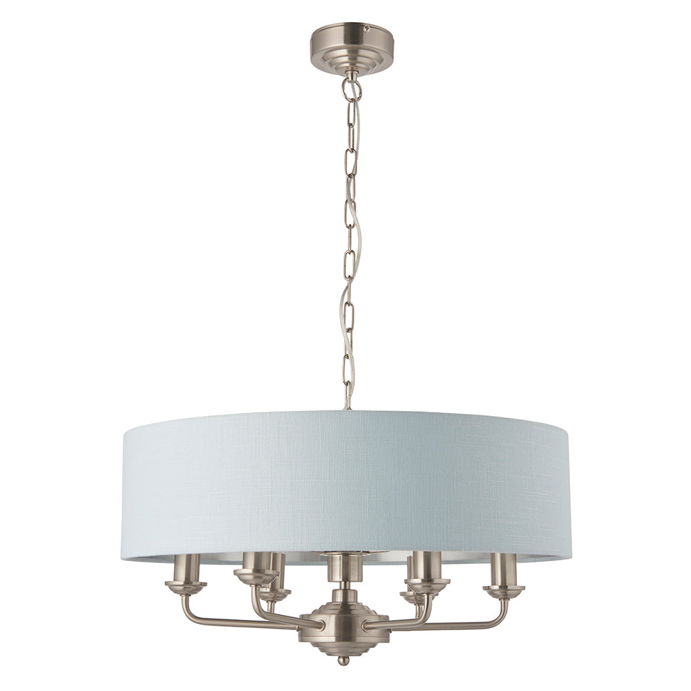 Endon Lighting 94400 Highclere 6Lt Pendant Brushed Chrome Plate & Duck Egg Fabric