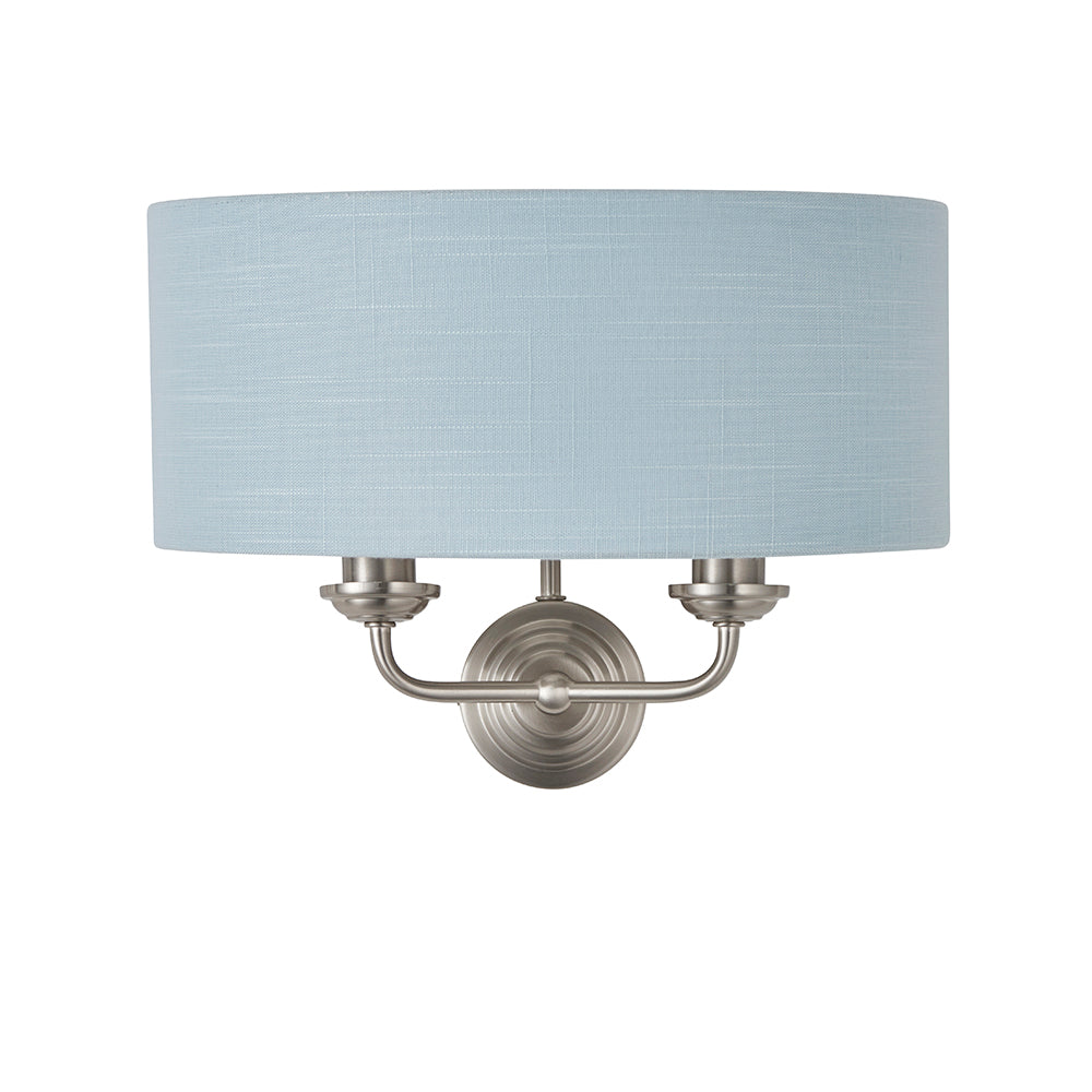 Endon Lighting 94401 Highclere 2Lt Wall Brushed Chrome Plate & Duck Egg Fabric