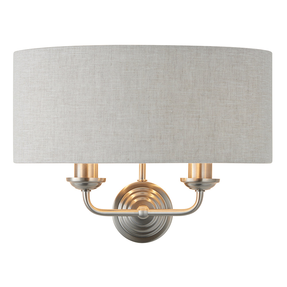 Endon Lighting 94403 Highclere 2Lt Wall Brushed Chrome Plate & Natural Linen