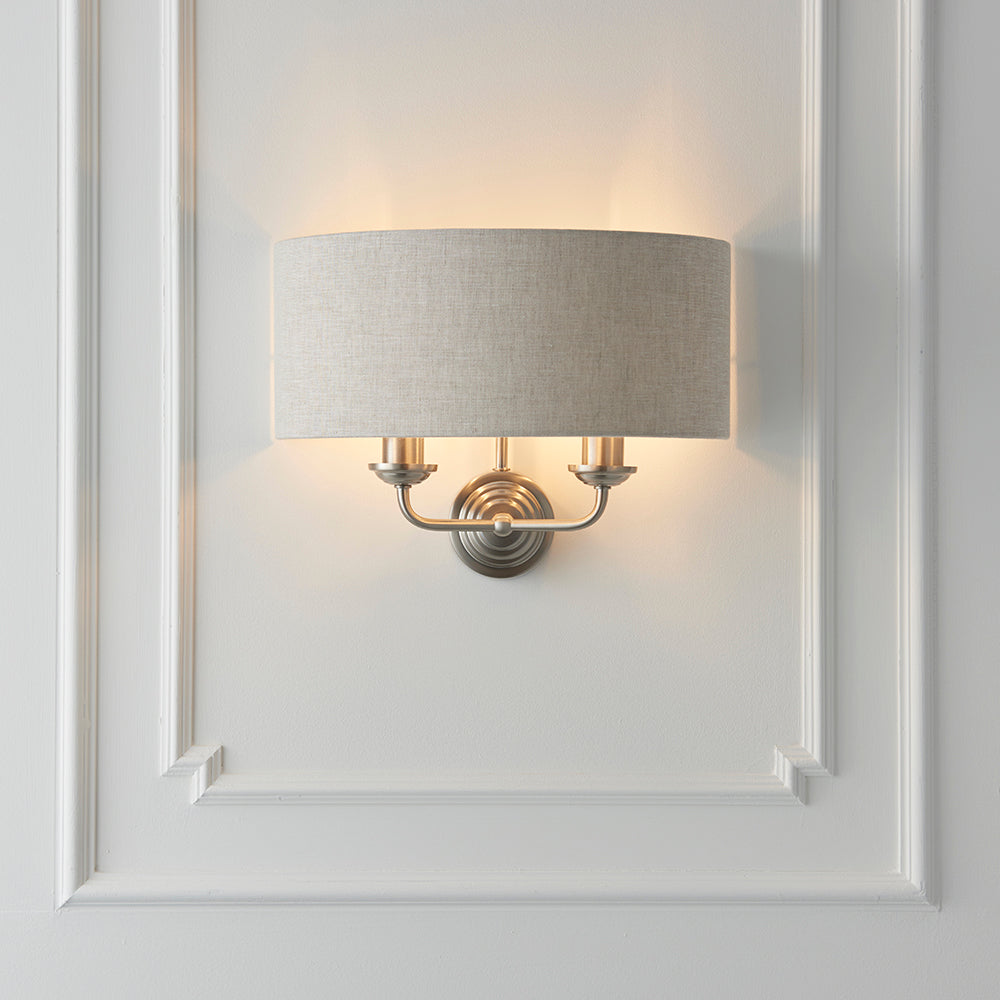 Endon Lighting 94403 Highclere 2Lt Wall Brushed Chrome Plate & Natural Linen