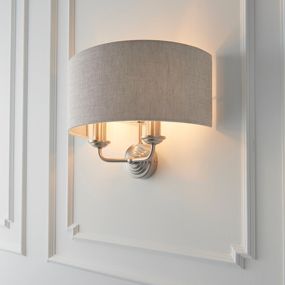 Endon Lighting 94403 Highclere 2Lt Wall Brushed Chrome Plate & Natural Linen