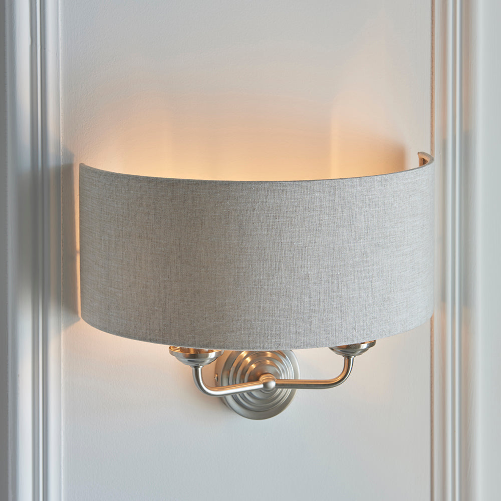Endon Lighting 94403 Highclere 2Lt Wall Brushed Chrome Plate & Natural Linen