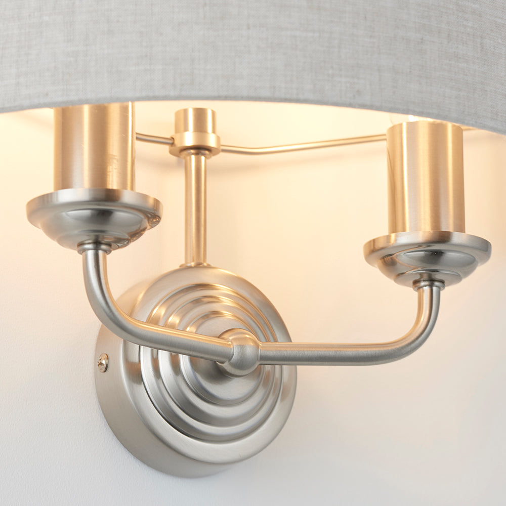 Endon Lighting 94403 Highclere 2Lt Wall Brushed Chrome Plate & Natural Linen