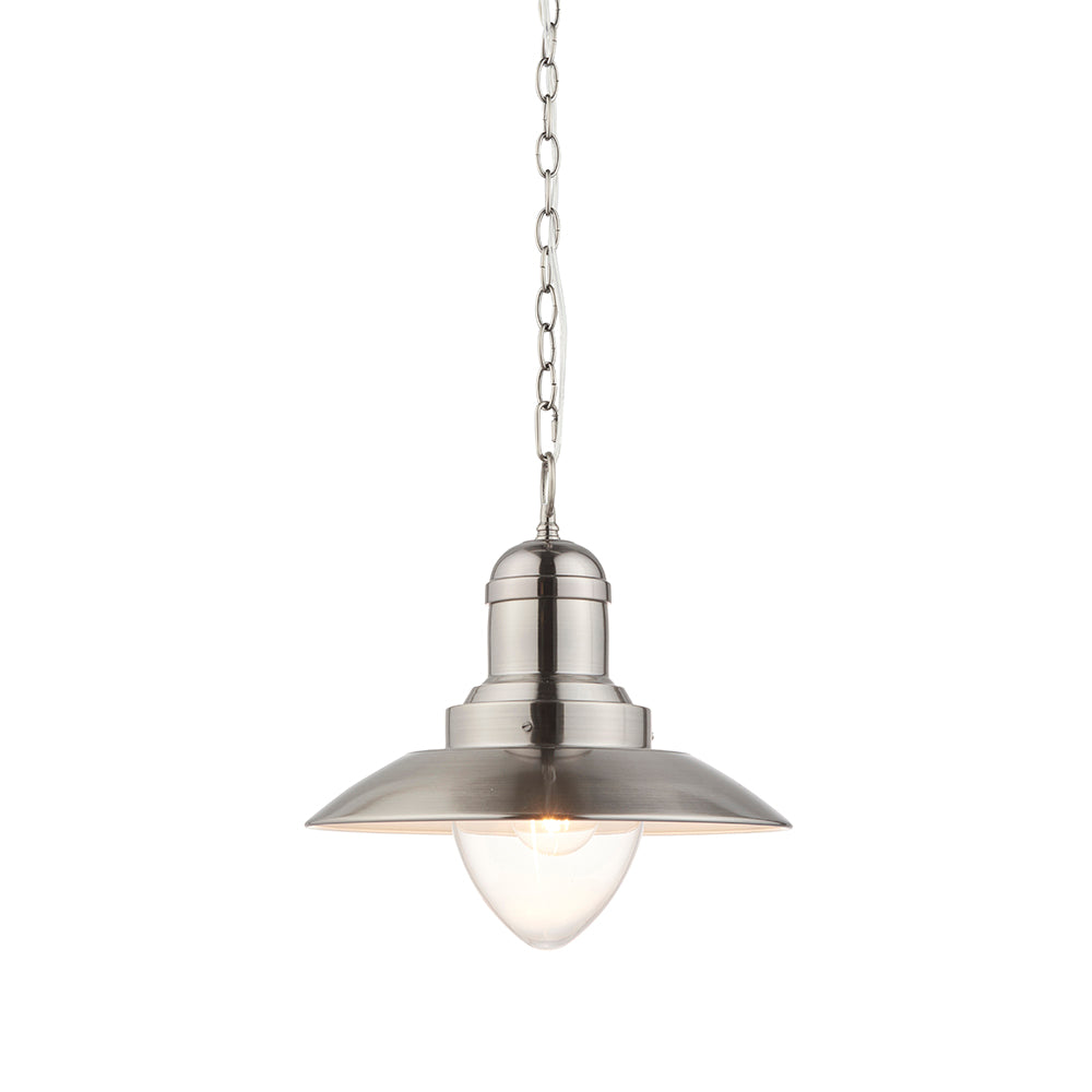 Endon Lighting 94404 Polperro 1Lt Pendant Antique Chrome & Gloss White